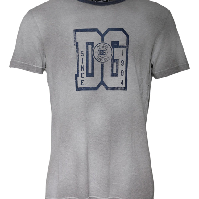 Dolce & Gabbana Gray Logo Print Cotton Crew Neck T-shirt