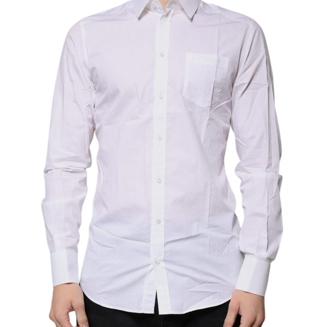 Dolce & Gabbana White Cotton Long Sleeves GOLD Dress Shirt