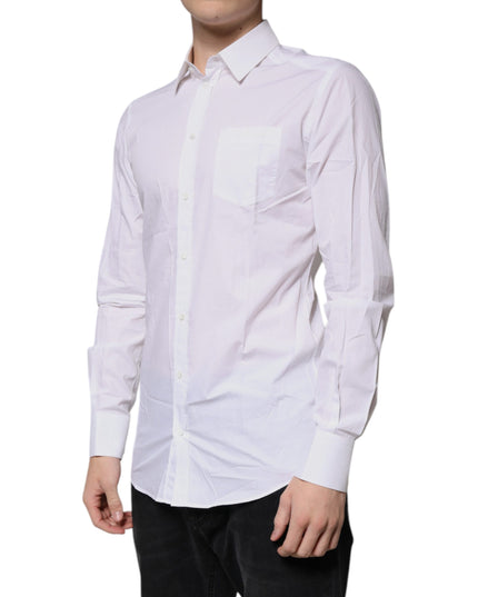 Dolce & Gabbana White Cotton Long Sleeves GOLD Dress Shirt
