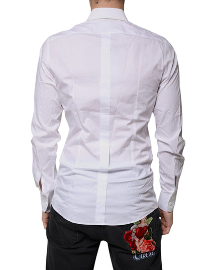 Dolce & Gabbana White Cotton Long Sleeves GOLD Dress Shirt