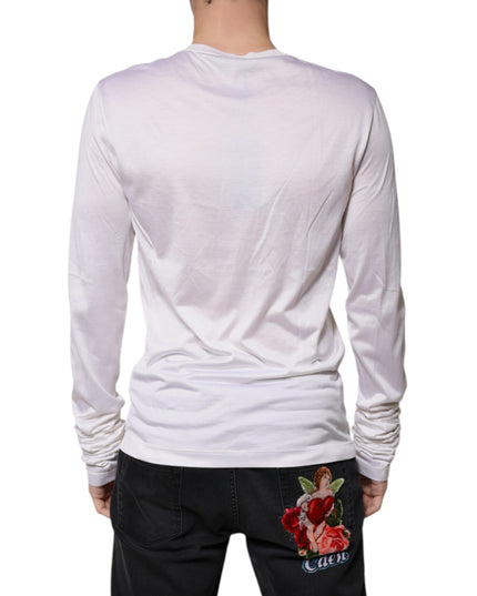 Dolce & Gabbana White Silk Crew Neck Men Pullover Sweater