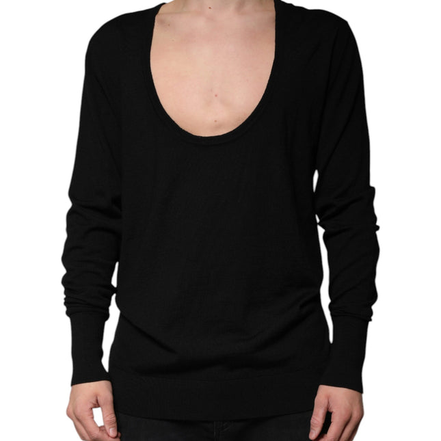 Dolce & Gabbana Black Wool Round Neck Pullover Sweater