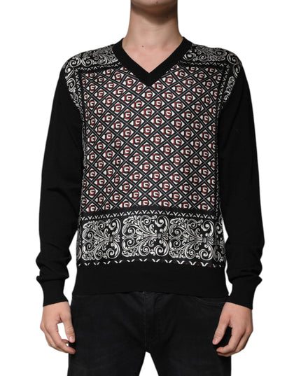 Dolce & Gabbana Black Logo Wool V-neck Pullover Sweater