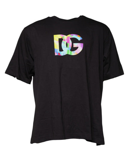 Dolce & Gabbana Black Logo Print Cotton Crew Neck T-shirt