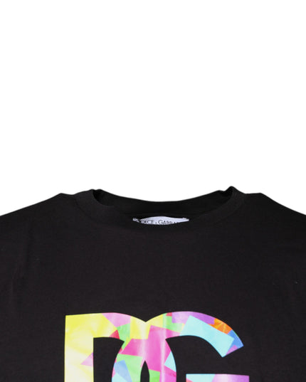 Dolce & Gabbana Black Logo Print Cotton Crew Neck T-shirt
