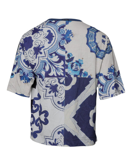 Dolce & Gabbana Black White Printed Cotton Crew Neck T-shirt