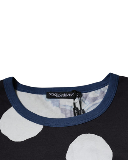 Dolce & Gabbana Black White Printed Cotton Crew Neck T-shirt
