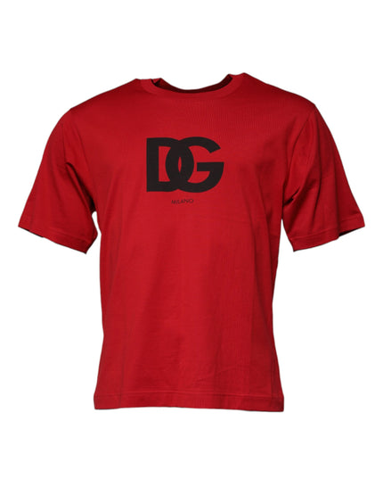 Dolce & Gabbana Red Logo Print Cotton Crew Neck T-shirt