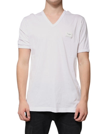Dolce & Gabbana White Logo V-neck Short Sleeve T-shirt