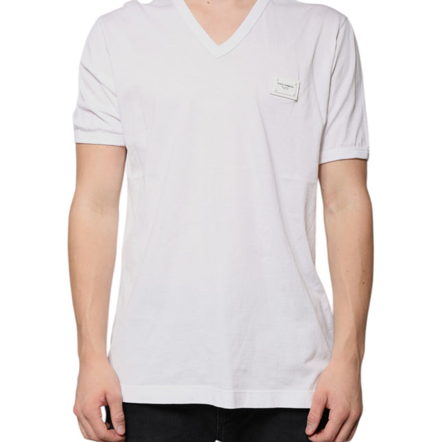 Dolce & Gabbana White Logo V-neck Short Sleeve T-shirt
