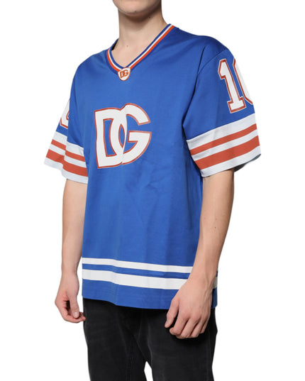 Dolce & Gabbana Blue Logo V-neck Short Sleeve T-shirt