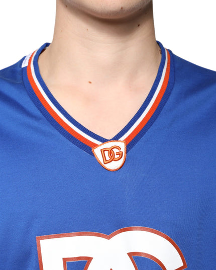 Dolce & Gabbana Blue Logo V-neck Short Sleeve T-shirt