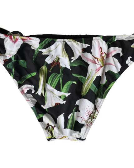 Dolce & Gabbana Black Lily Print Swimwear Bottom Beachwear Bikini