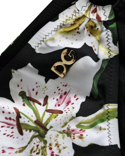 Dolce & Gabbana Black Lily Print Swimwear Bottom Beachwear Bikini