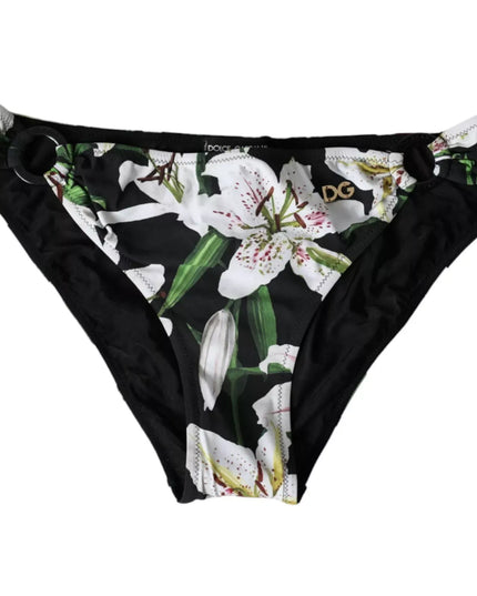 Dolce & Gabbana Black Lily Print Swimwear Bottom Beachwear Bikini