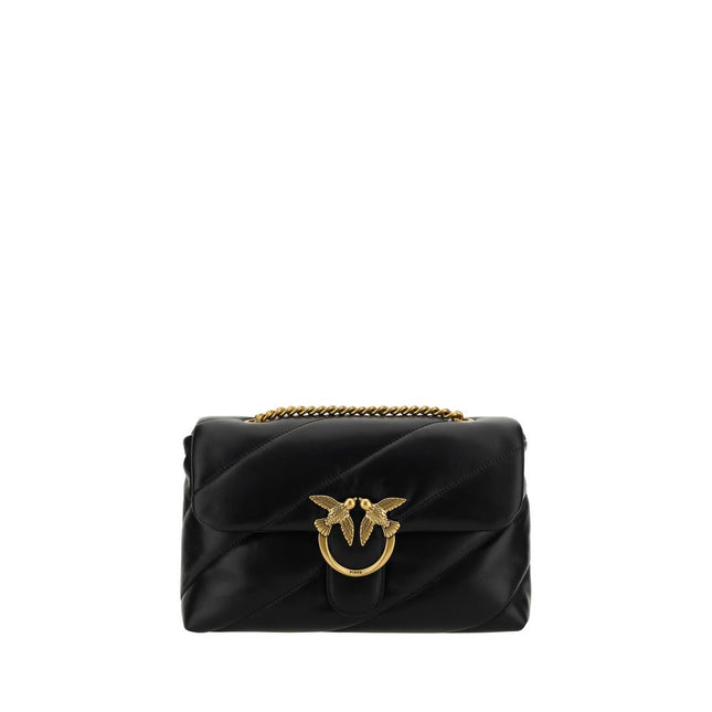 PINKO Black Calf Leather Bos Taurus Shoulder Bag