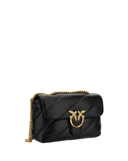 PINKO Black Calf Leather Bos Taurus Shoulder Bag