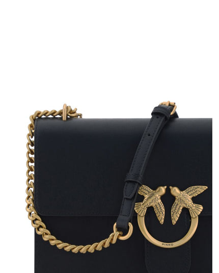 PINKO Black Calf Leather Bos Taurus Shoulder Bag