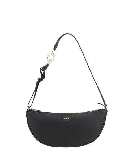 Ferragamo Black Calf Leather Bos Taurus Shoulder Bag