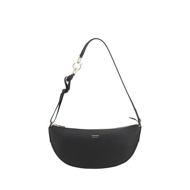Ferragamo Black Calf Leather Bos Taurus Shoulder Bag
