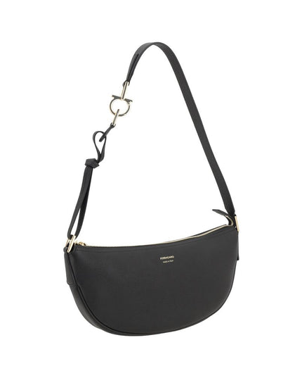 Ferragamo Black Calf Leather Bos Taurus Shoulder Bag