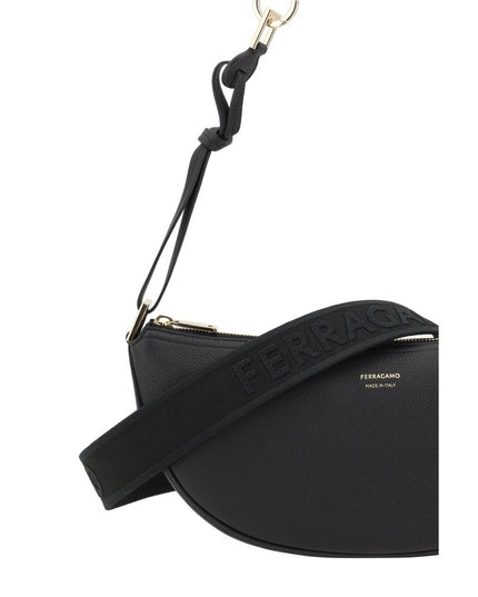 Ferragamo Black Calf Leather Bos Taurus Shoulder Bag
