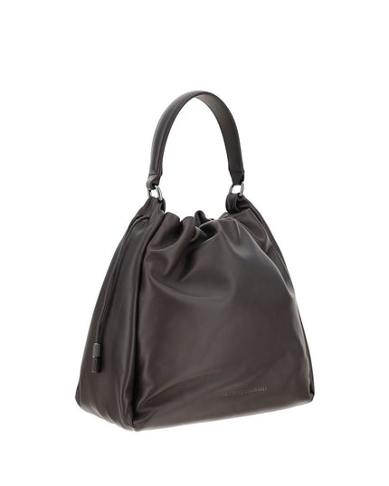 Brunello Cucinelli Brown Calf Leather Bos Taurus Shoulder Bag