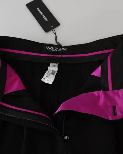 Dolce & Gabbana Black Wool High Waist Pleat Front Cropped Pants