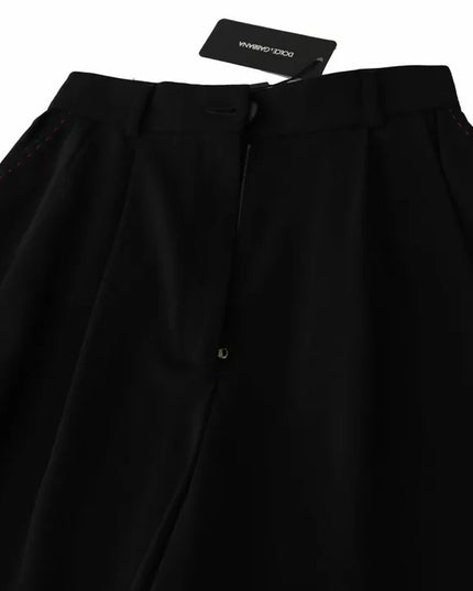 Dolce & Gabbana Black Wool High Waist Pleat Front Cropped Pants