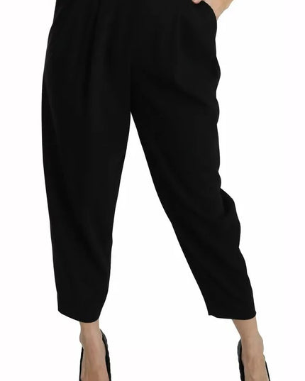 Dolce & Gabbana Black Wool High Waist Pleat Front Cropped Pants
