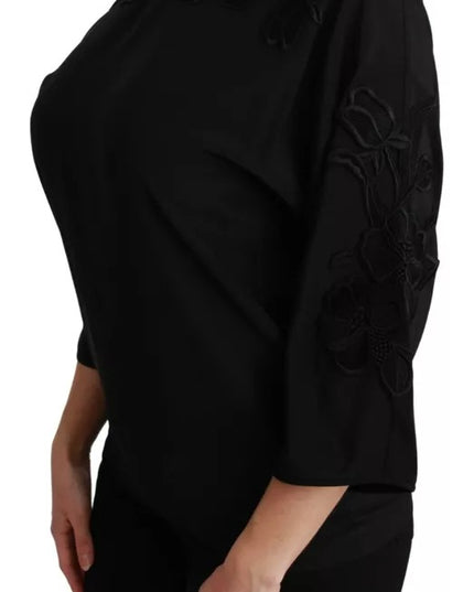 Dolce & Gabbana Black Floral Embroidered Blouse Silk Top