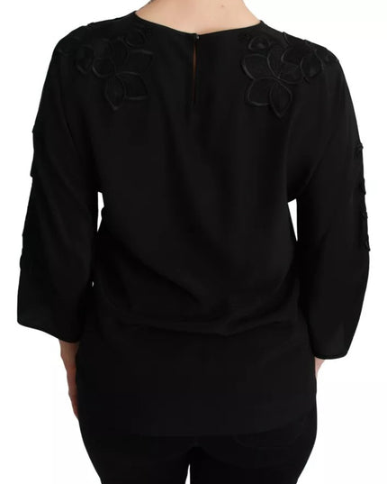 Dolce & Gabbana Black Floral Embroidered Blouse Silk Top