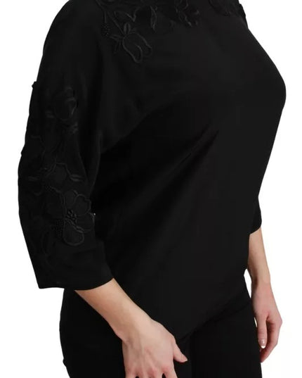 Dolce & Gabbana Black Floral Embroidered Blouse Silk Top