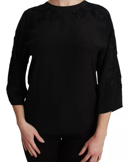 Dolce & Gabbana Black Floral Embroidered Blouse Silk Top