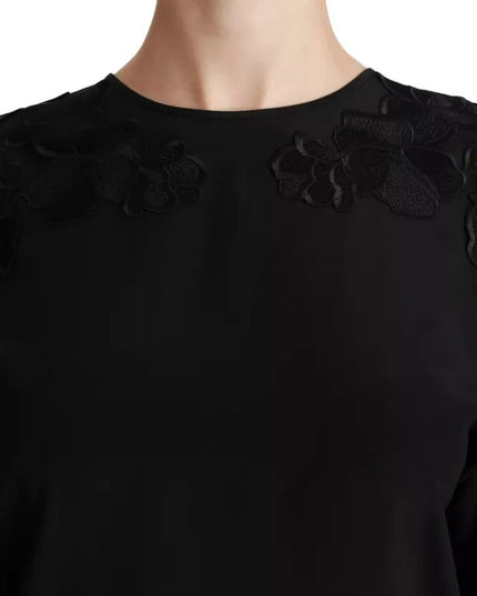 Dolce & Gabbana Black Floral Embroidered Blouse Silk Top