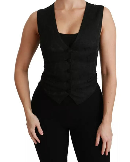 Dolce & Gabbana Black Lace Waistcoat Slim Vest Silk Top