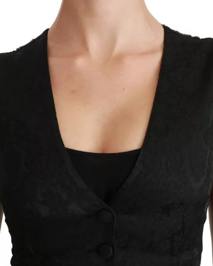 Dolce & Gabbana Black Lace Waistcoat Slim Vest Silk Top
