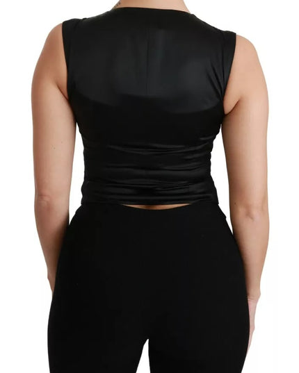 Dolce & Gabbana Black Lace Waistcoat Slim Vest Silk Top