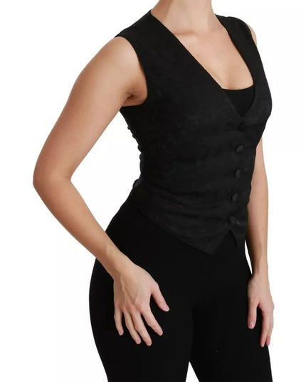 Dolce & Gabbana Black Lace Waistcoat Slim Vest Silk Top