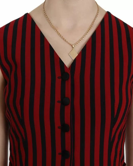 Dolce & Gabbana Red Black Stripe Vest Waistcoat Blouse Top