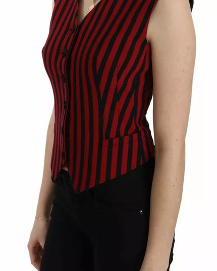 Dolce & Gabbana Red Black Stripe Vest Waistcoat Blouse Top