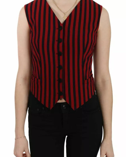 Dolce & Gabbana Red Black Stripe Vest Waistcoat Blouse Top