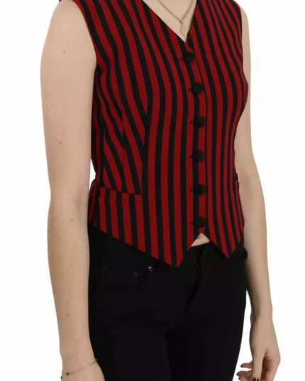 Dolce & Gabbana Red Black Stripe Vest Waistcoat Blouse Top