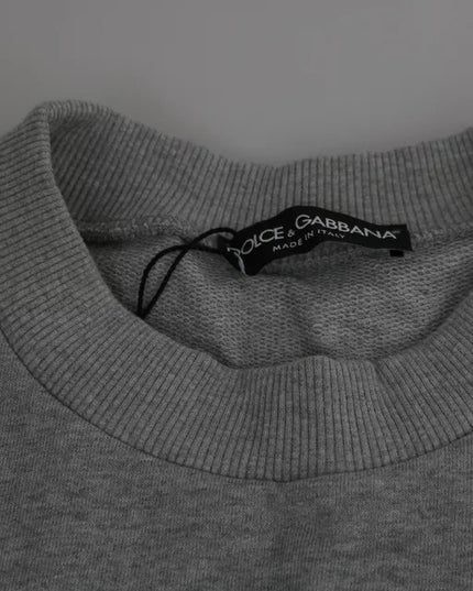 Dolce & Gabbana Gray Crown King Print Cotton Pullover Sweater