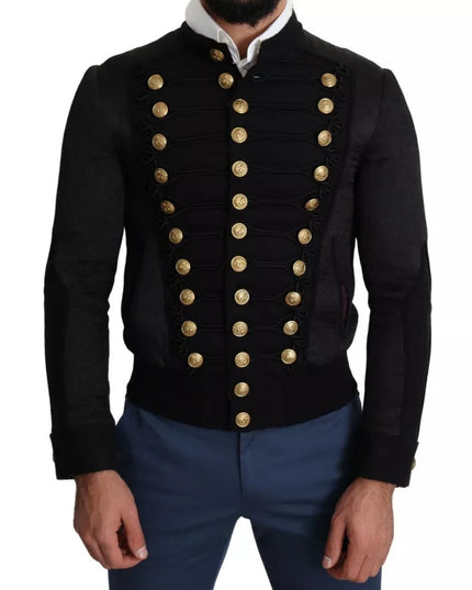 Dolce & Gabbana Black Button Embellished Military Jacket