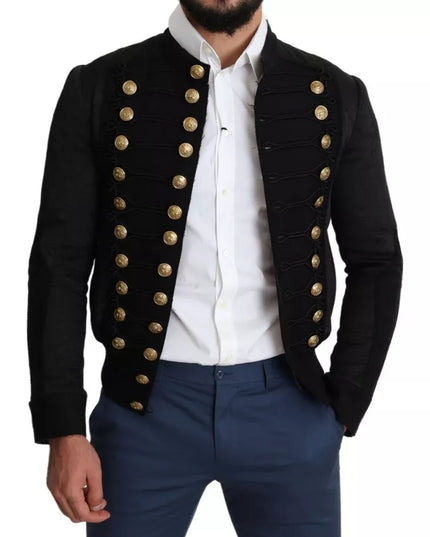 Dolce & Gabbana Black Button Embellished Military Jacket