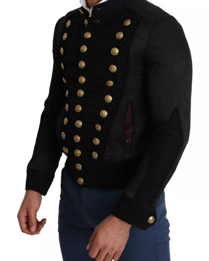 Dolce & Gabbana Black Button Embellished Military Jacket
