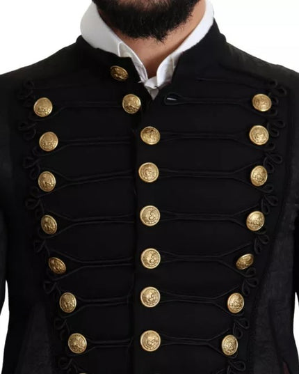 Dolce & Gabbana Black Button Embellished Military Jacket