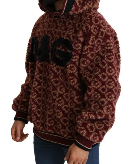 Dolce & Gabbana Red Beige Wool Oversize Hooded Pullover Sweater