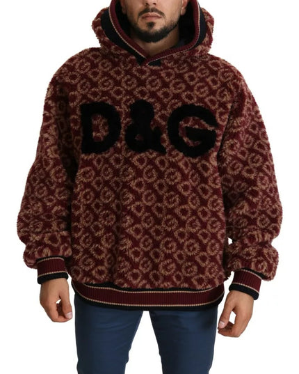 Dolce & Gabbana Red Beige Wool Oversize Hooded Pullover Sweater
